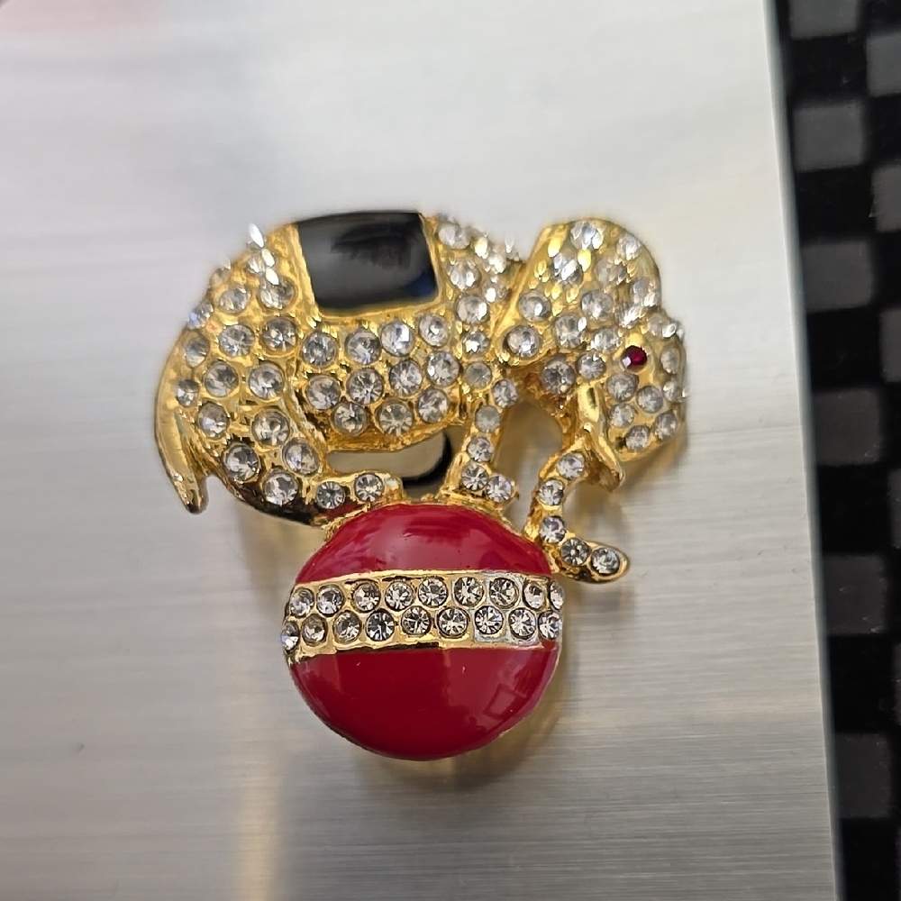 Gold and Red Crystal Encrusted Brooch